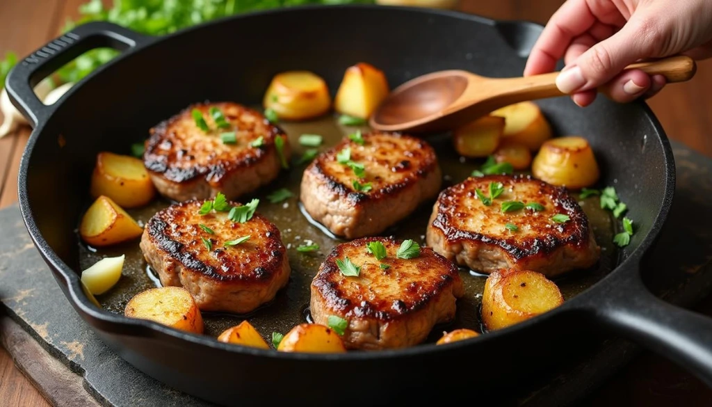 garlic butter steak bites and potatoes