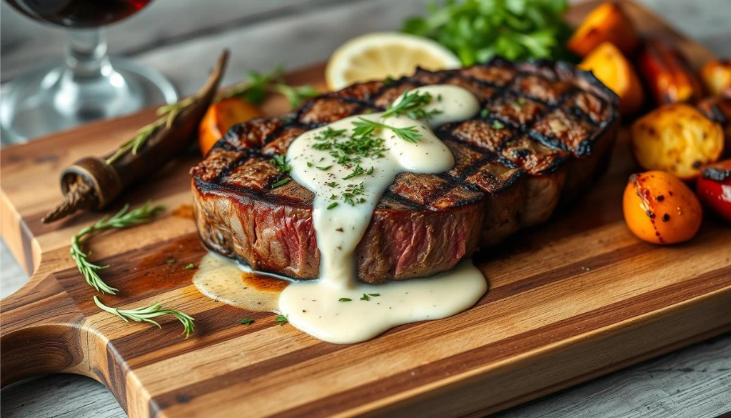 steak with aioli sauce