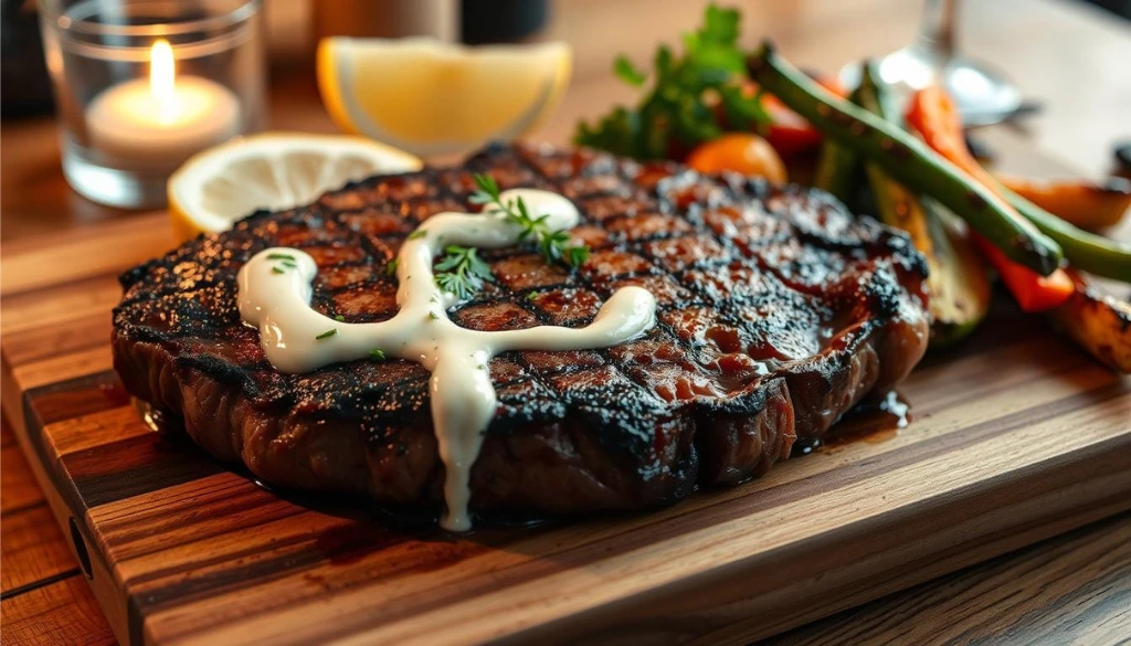 steak with aioli sauce