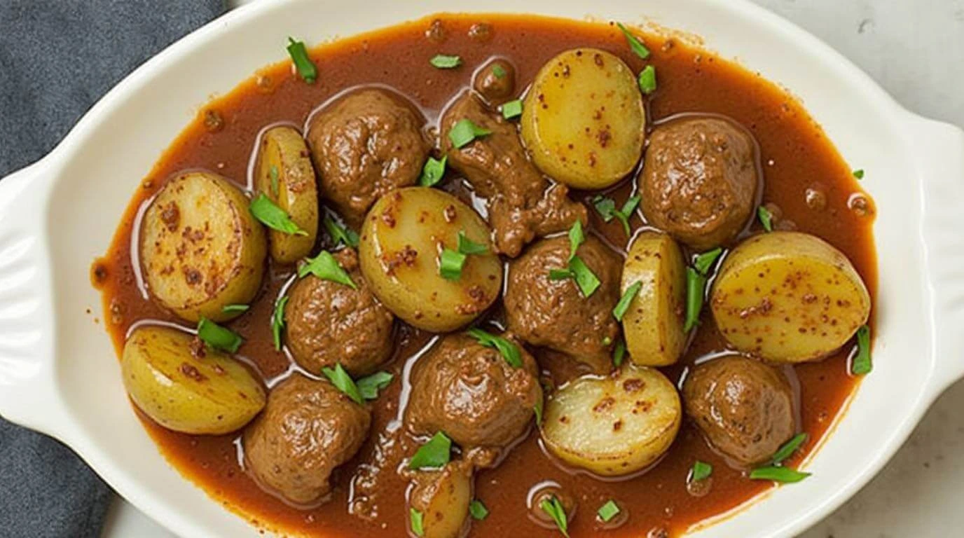 Garlic Butter Beef Bites and Potatoes, a delicious meal featuring tender beef chunks and crispy potatoes in garlic butter sauce.