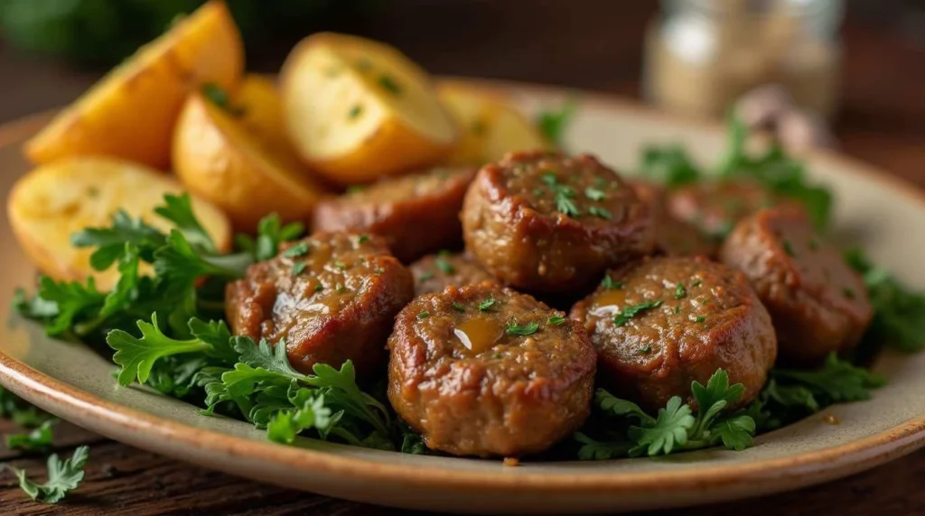 Garlic Butter Beef Bites and Potatoes, a delicious meal featuring tender beef chunks and crispy potatoes in garlic butter sauce