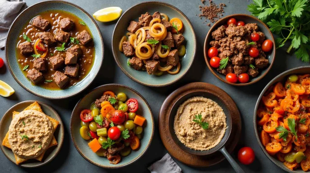 Plate of cooked beef recipes liver with onions and herbs, served with a side of mashed potatoes.