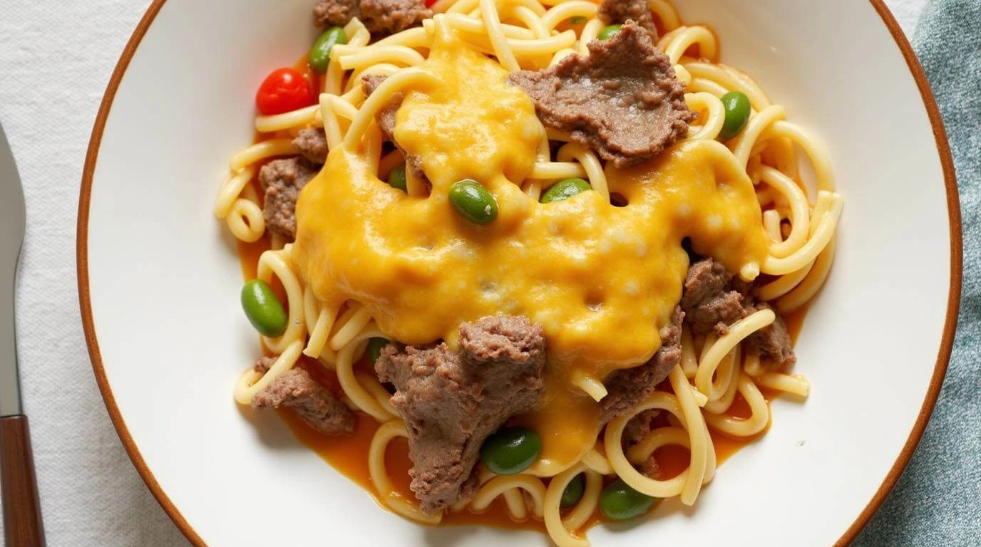 Cheese Steak Pasta served in a creamy sauce with tender beef and pasta garnished with parsley.