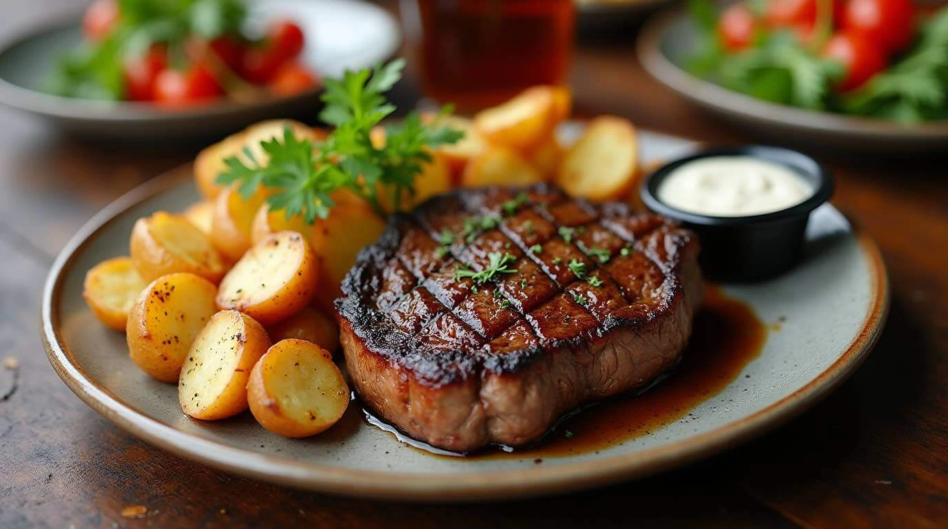 Indulge in the perfect steak and potatoes meal featuring tender