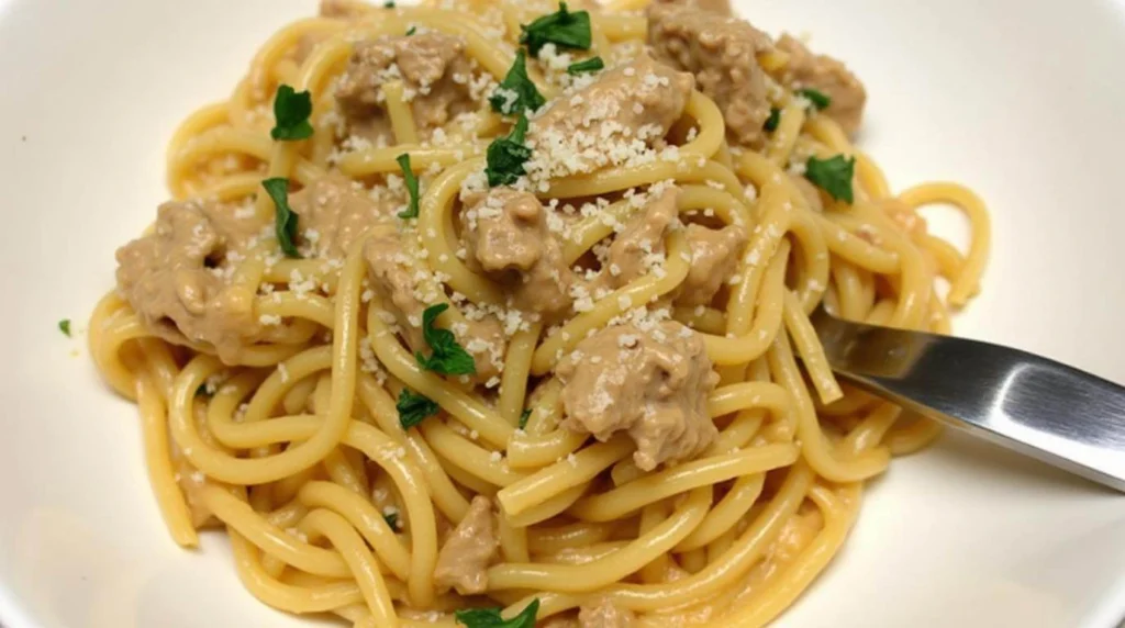 Delicious creamy steak pasta with rich sauce and tender beef, perfect for a savory dinner.