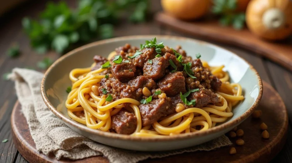 French Onion Beef and Noodles