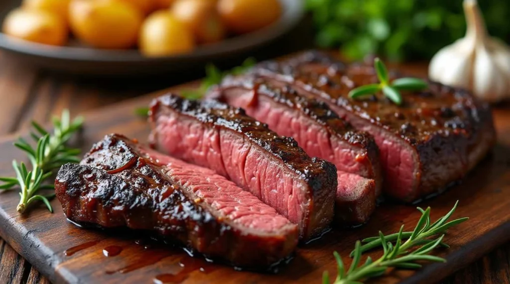 Garlic Butter Brazilian Steak with tender, juicy slices cooked to perfection