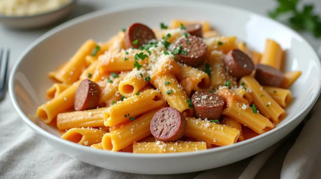 creamy sausage rigatoni