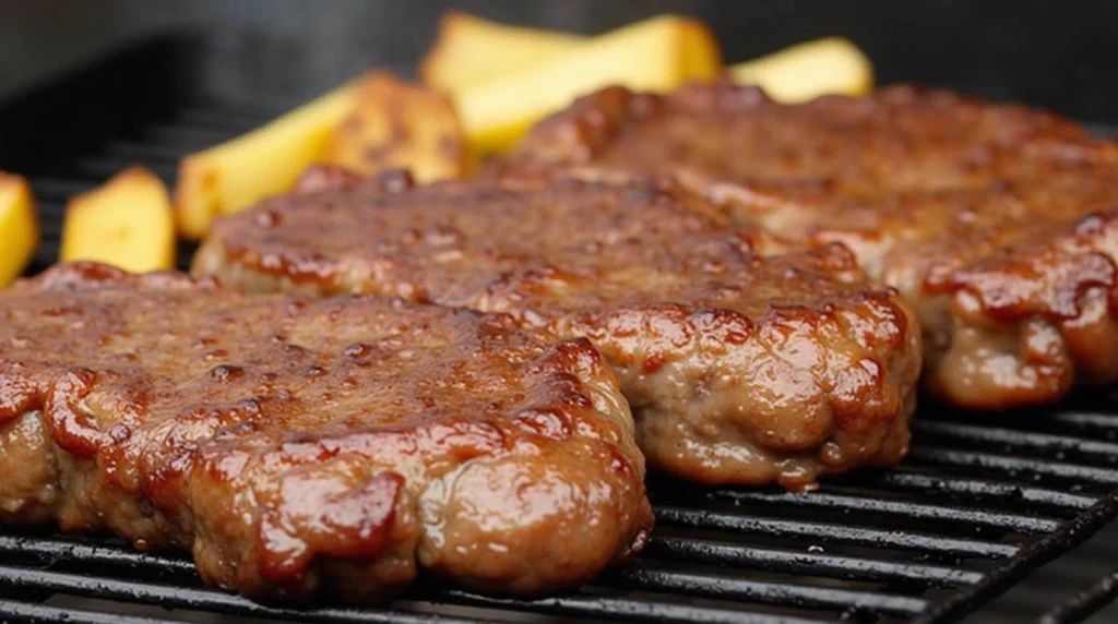 Steak Frites served with a juicy steak and crispy golden fries on a rustic wooden plate.