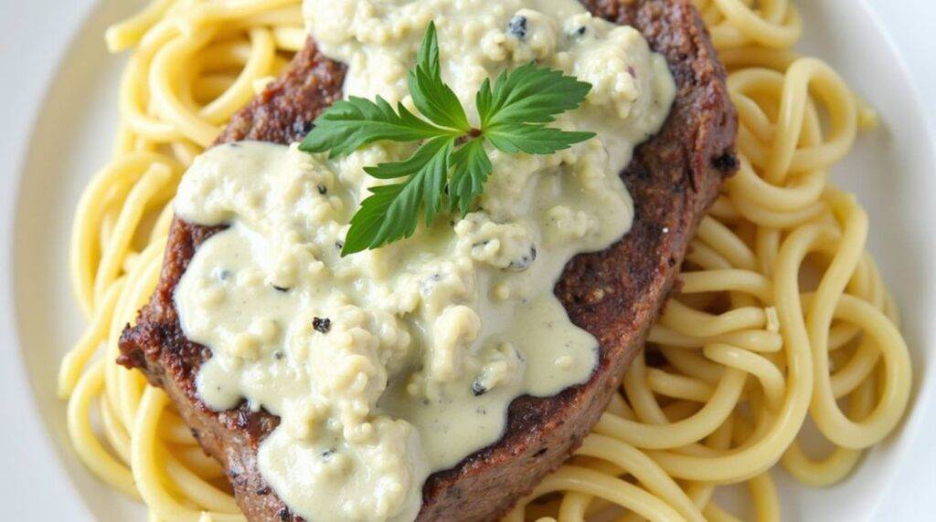 Steak Gorgonzola Alfredo at Home - Creamy alfredo pasta topped with perfectly cooked steak and tangy Gorgonzola cheese.