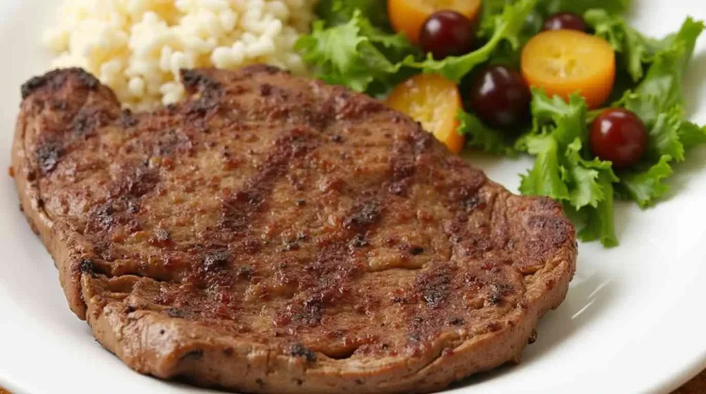 Grilled chipotle steak slices garnished with fresh cilantro and lime wedges.